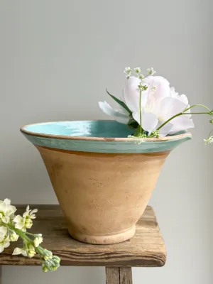Vintage Hungarian Terracotta Blue Glazed Slipware Pot
