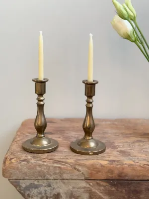 Vintage Miniature Solid Brass Candlestick Pair (by Peerage, England)