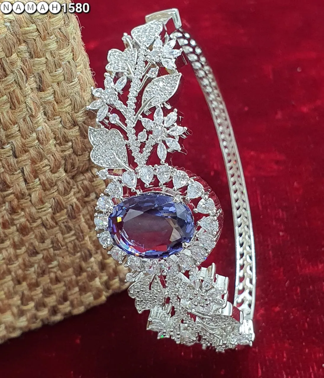 Women's Designer American Diamond Antique Stone Kada & Bracelet Set