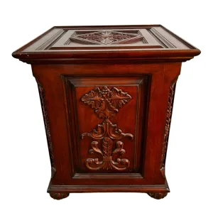 Wood Cabinet, End Cabinet, Red Toned, Ornately Carved