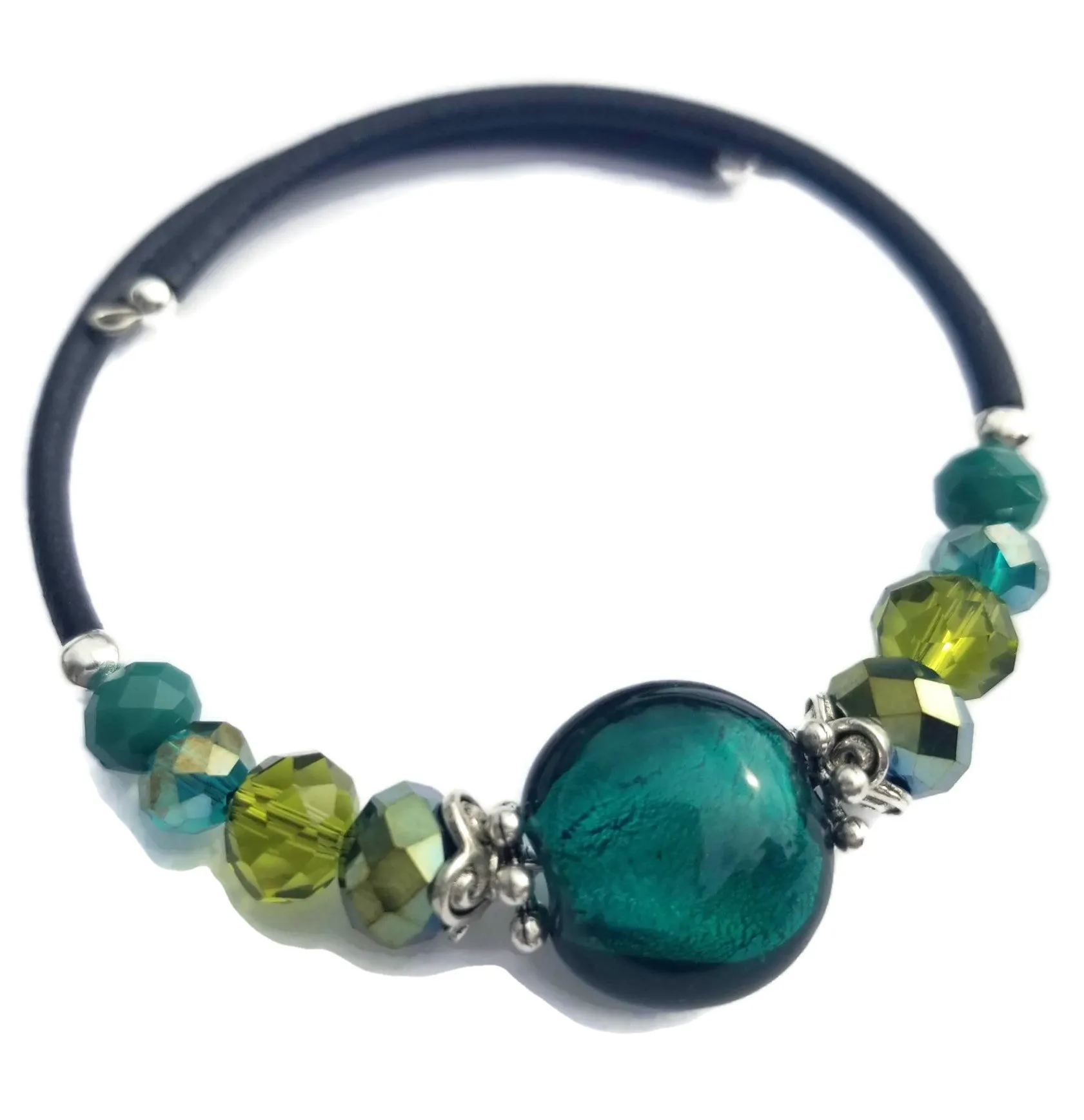 Wrap Bracelet - Emerald Green Silver Foil Glass
